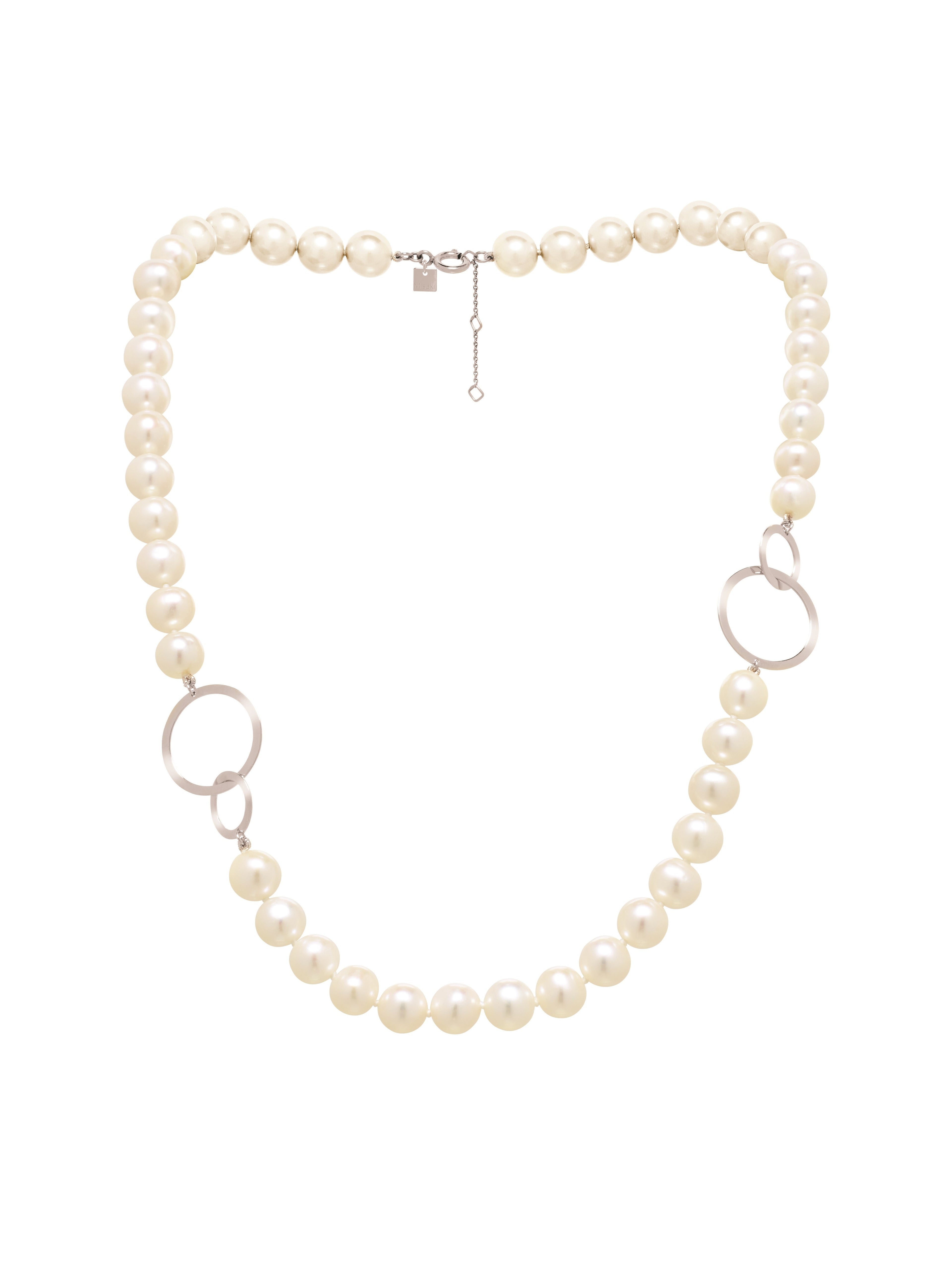 Rythm Silver Pearl Necklace with Open Circle Links | IZI