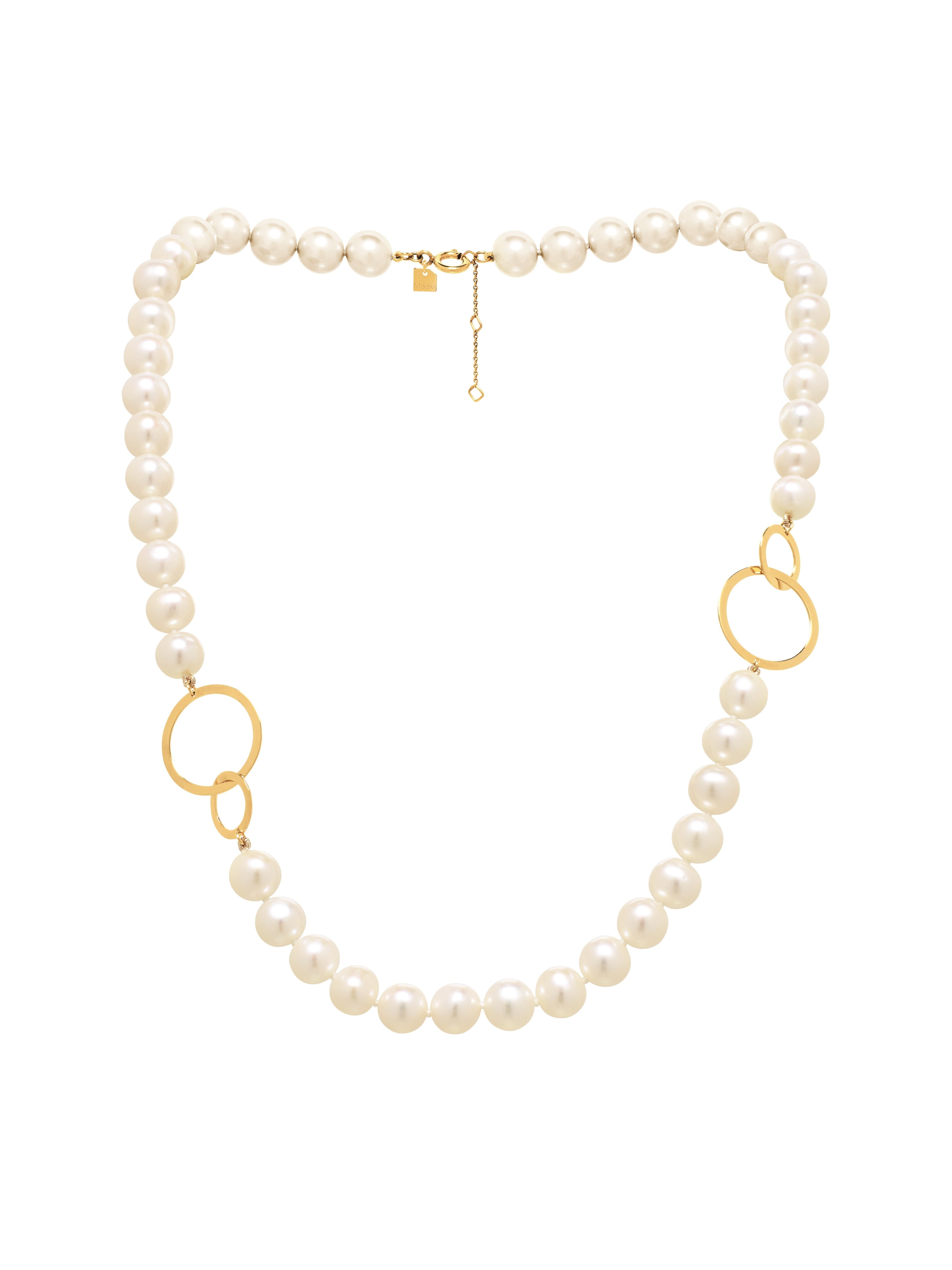 Rythm Gold Pearl Necklace with Open Circle Links | IZI