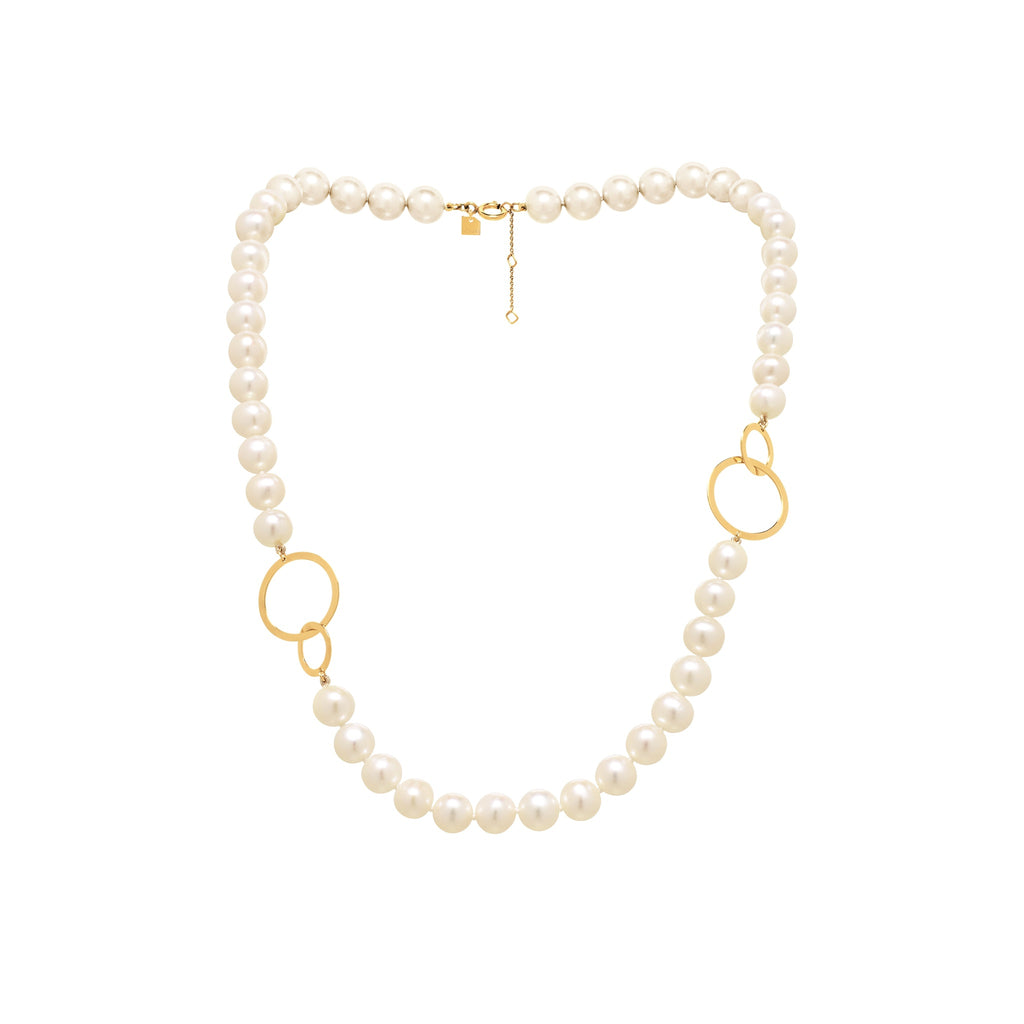 Rythm Gold Pearl Necklace with Open Circle Links | IZI