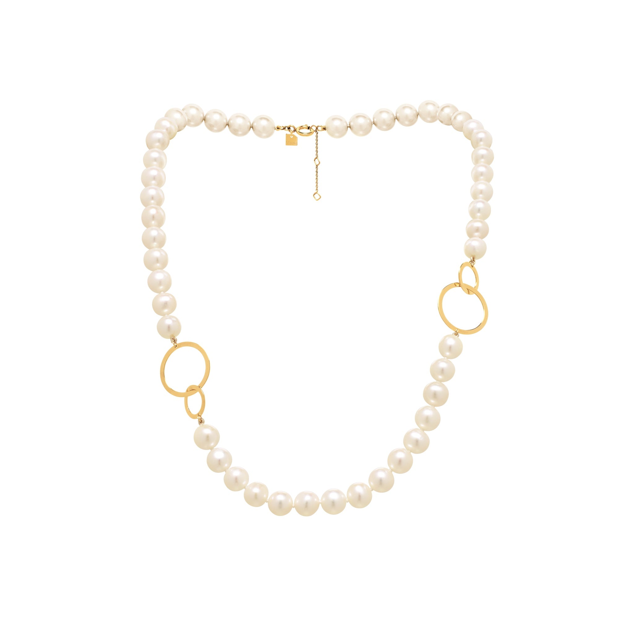 Rythm Gold Pearl Necklace with Open Circle Links | IZI