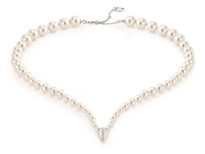 Virgin White Pearl Necklace with Pave V-Pendant | IZI