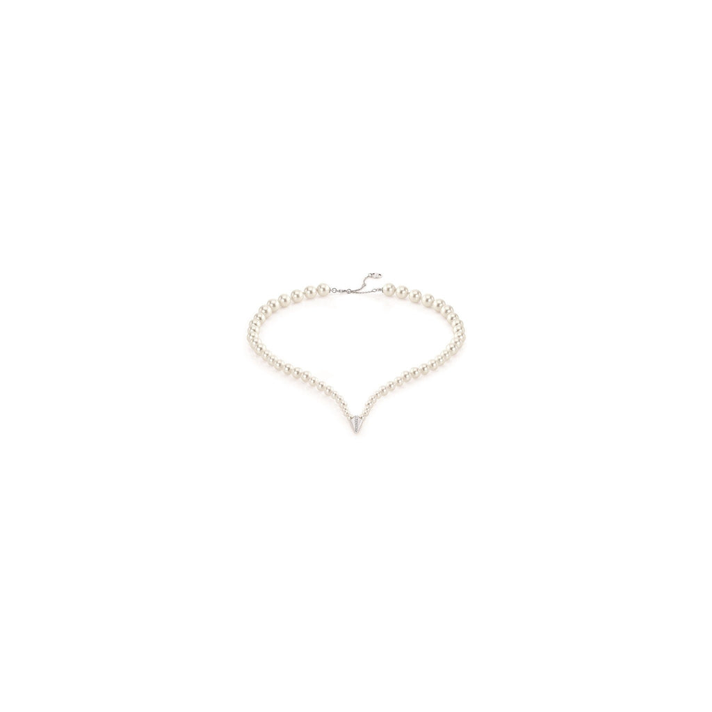 Virgin White Pearl Necklace with Pave V-Pendant | IZI
