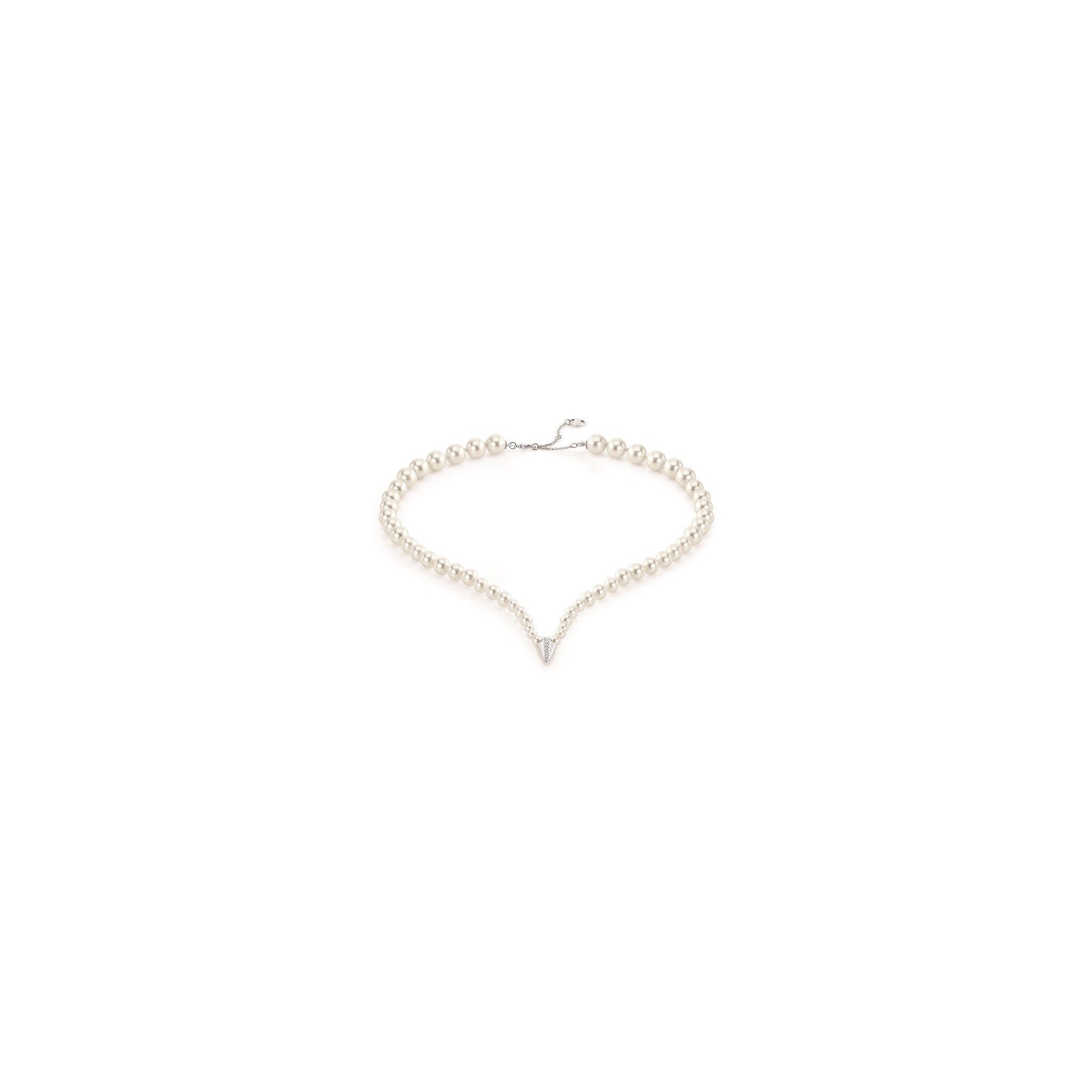 Virgin White Pearl Necklace with Pave V-Pendant | IZI