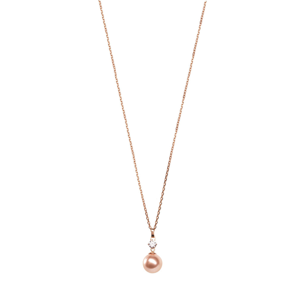 Feel Pink Pearl & Crystal Pendant Necklace Rose Gold | IZI