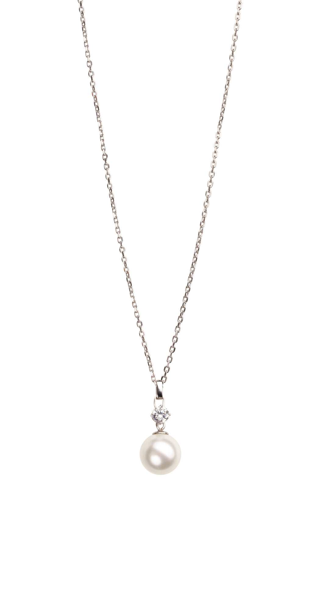 Feel White Pearl & Crystal Pendant Necklace Silver | IZI