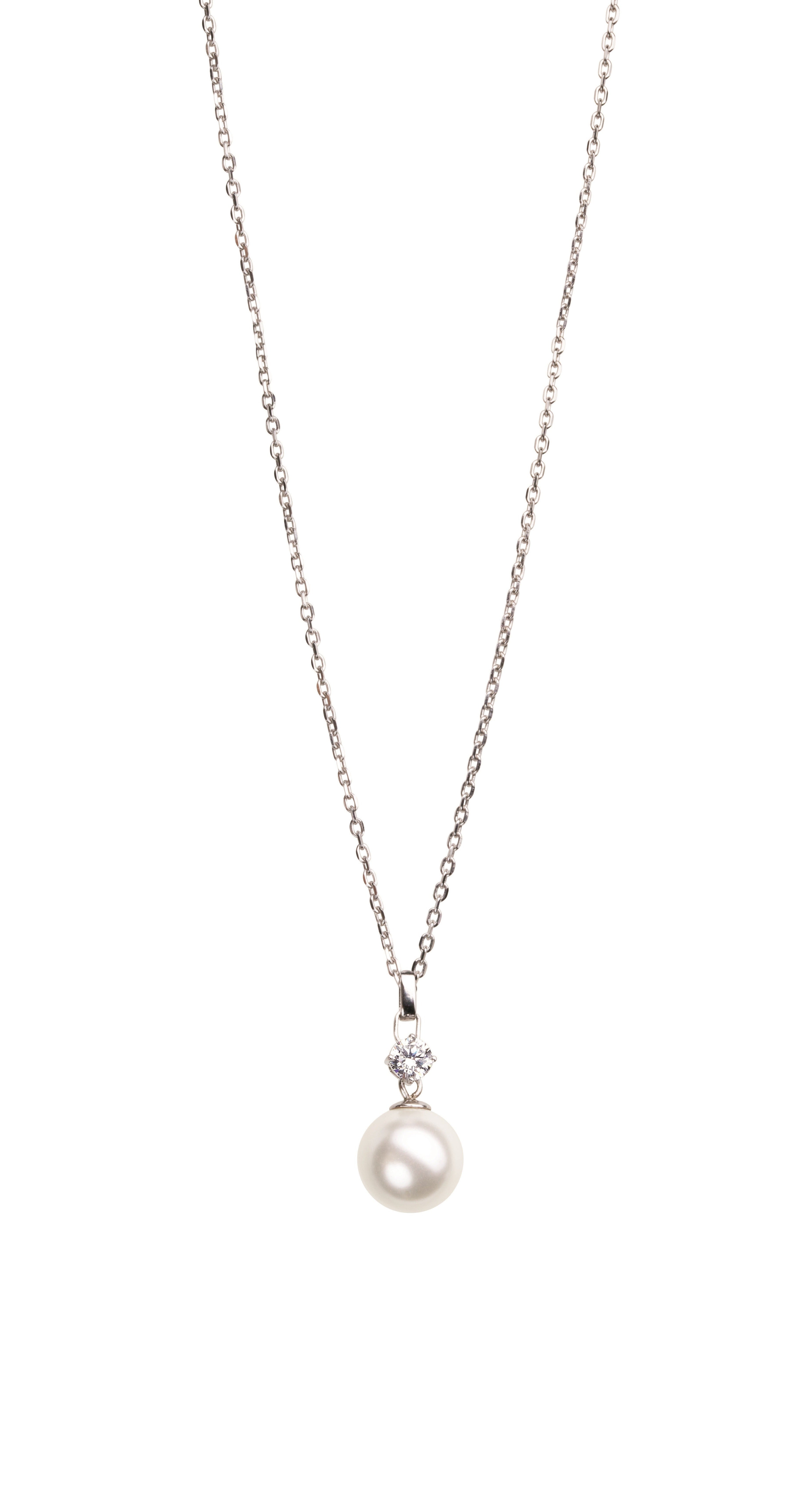 Feel White Pearl & Crystal Pendant Necklace Silver | IZI