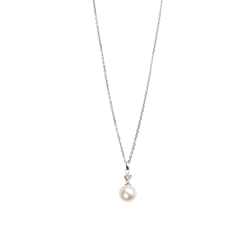 Feel White Pearl & Crystal Pendant Necklace Silver | IZI