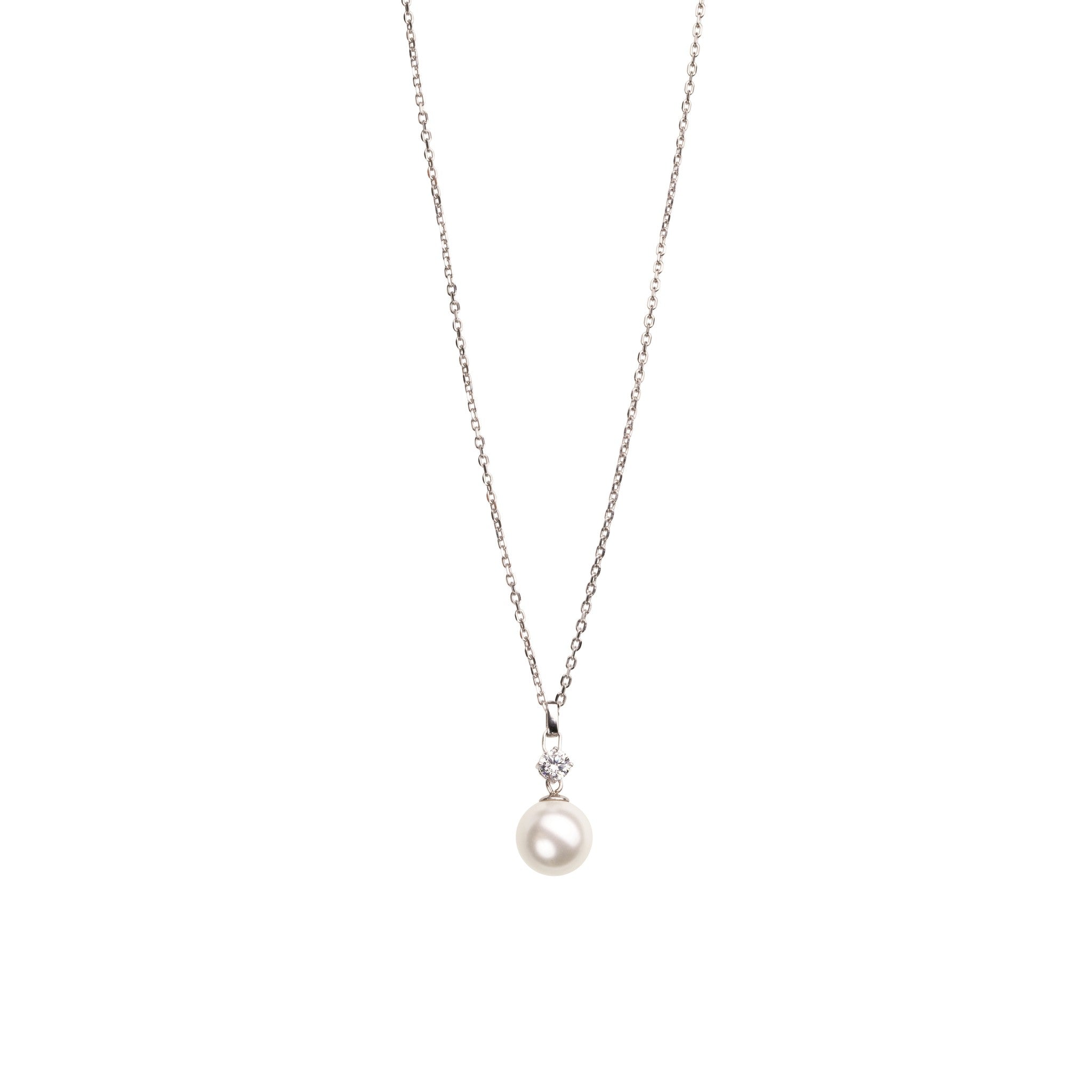 Feel White Pearl & Crystal Pendant Necklace Silver | IZI