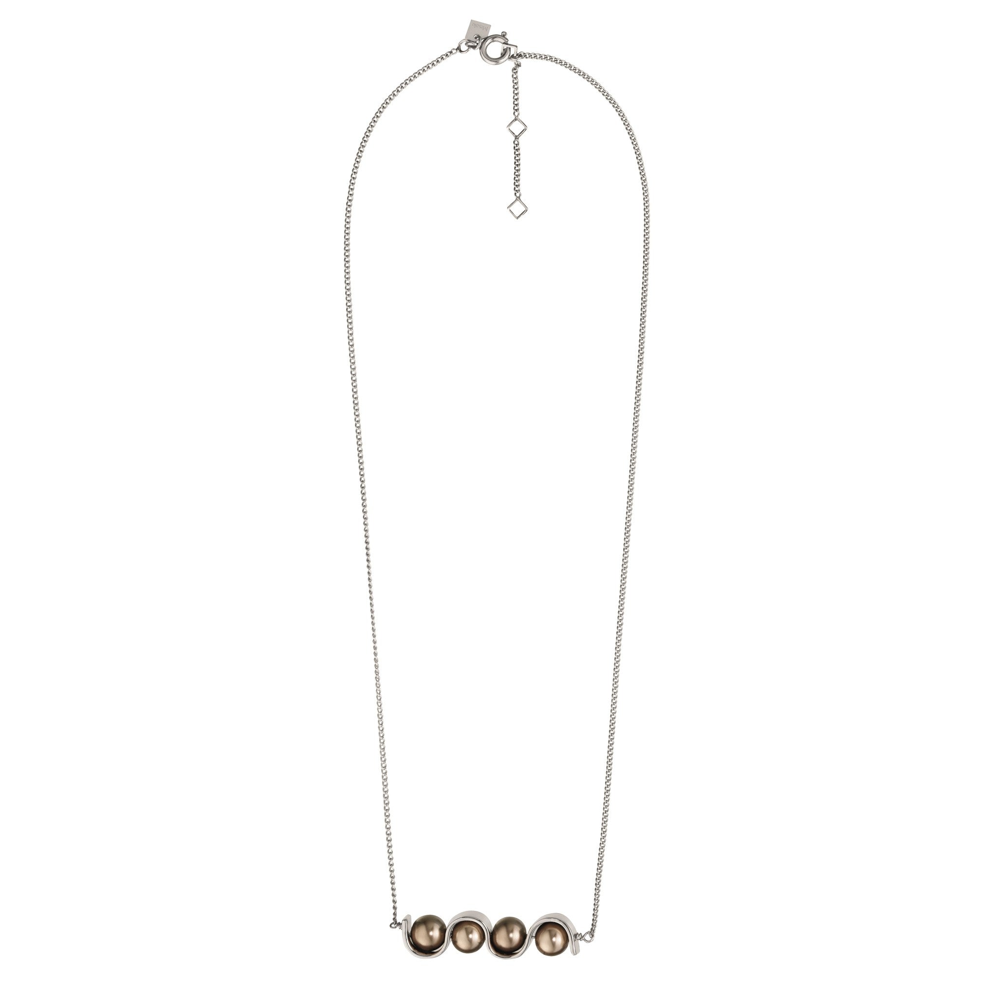 Initials Bronze Pearl Bar Pendant Necklace Silver | IZI