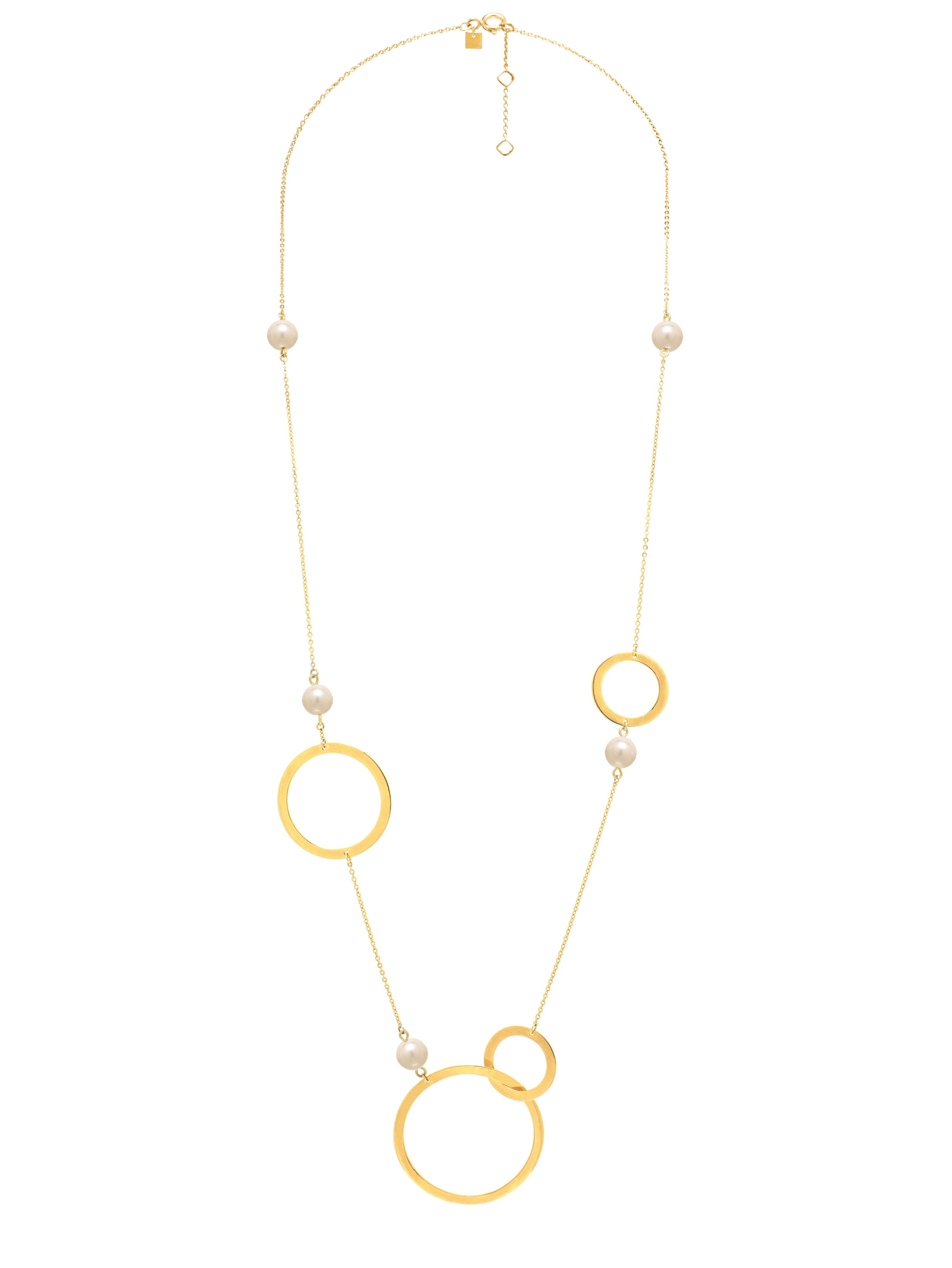 Rythm Gold Long Pearl & Circle Chain Necklace | IZI