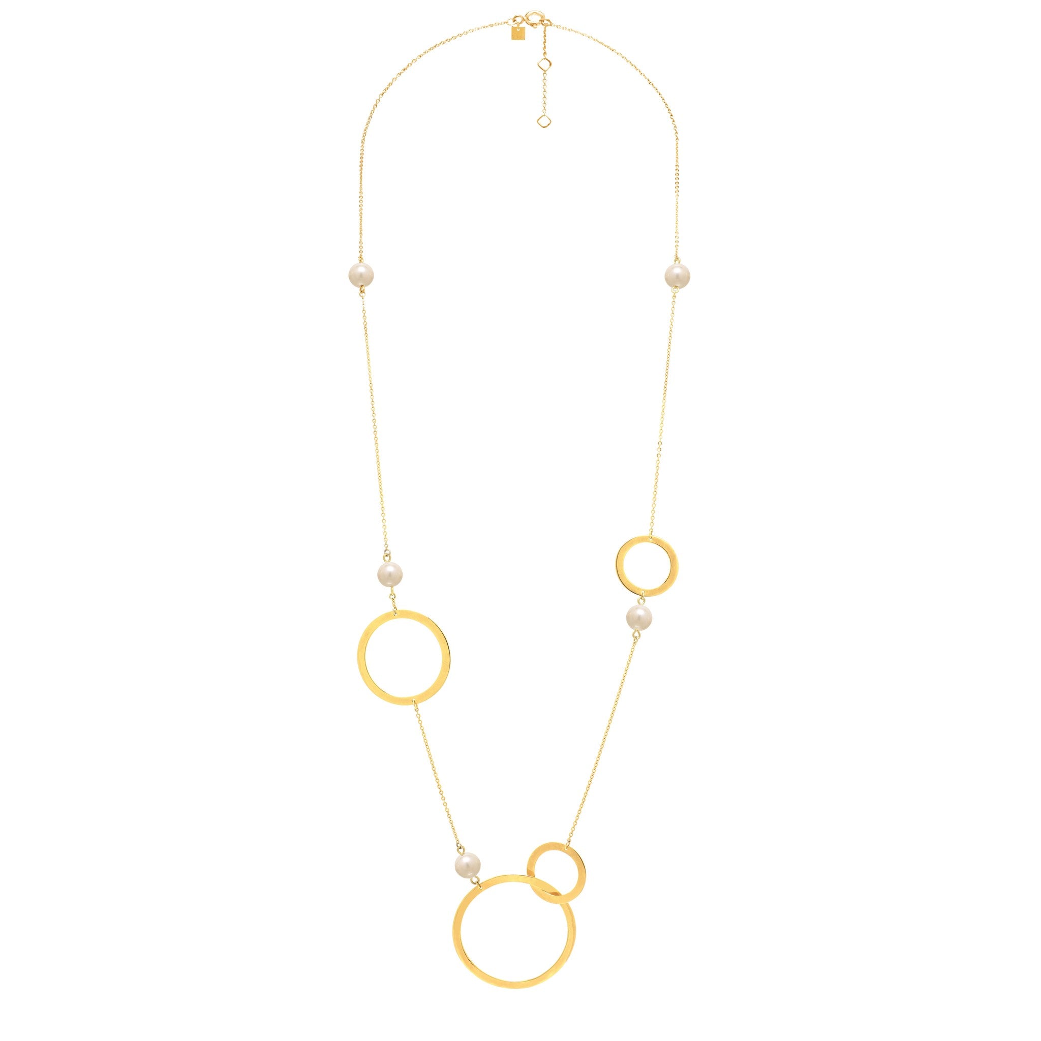 Rythm Gold Long Pearl & Circle Chain Necklace | IZI