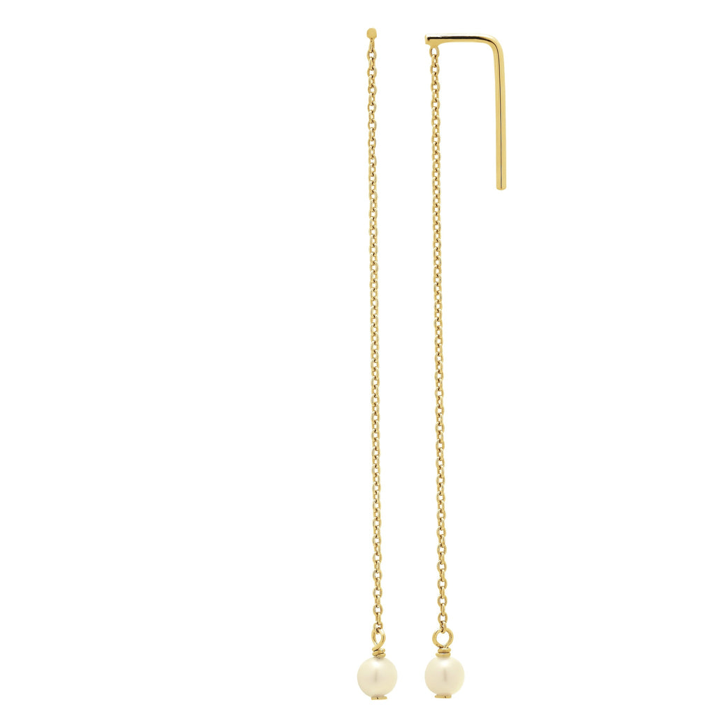 Long Gold Bar & Pearl Threader Drop Earrings – Gold-Tone | IZI