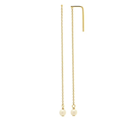 Long Gold Bar & Pearl Threader Drop Earrings – Gold-Tone | IZI