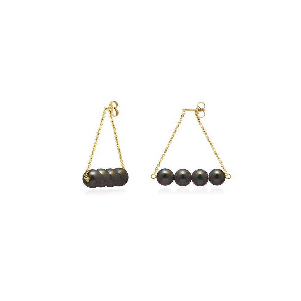 Hung Black Pearl Bar Drop Earrings – Gold-Tone Triangle Chain | IZI