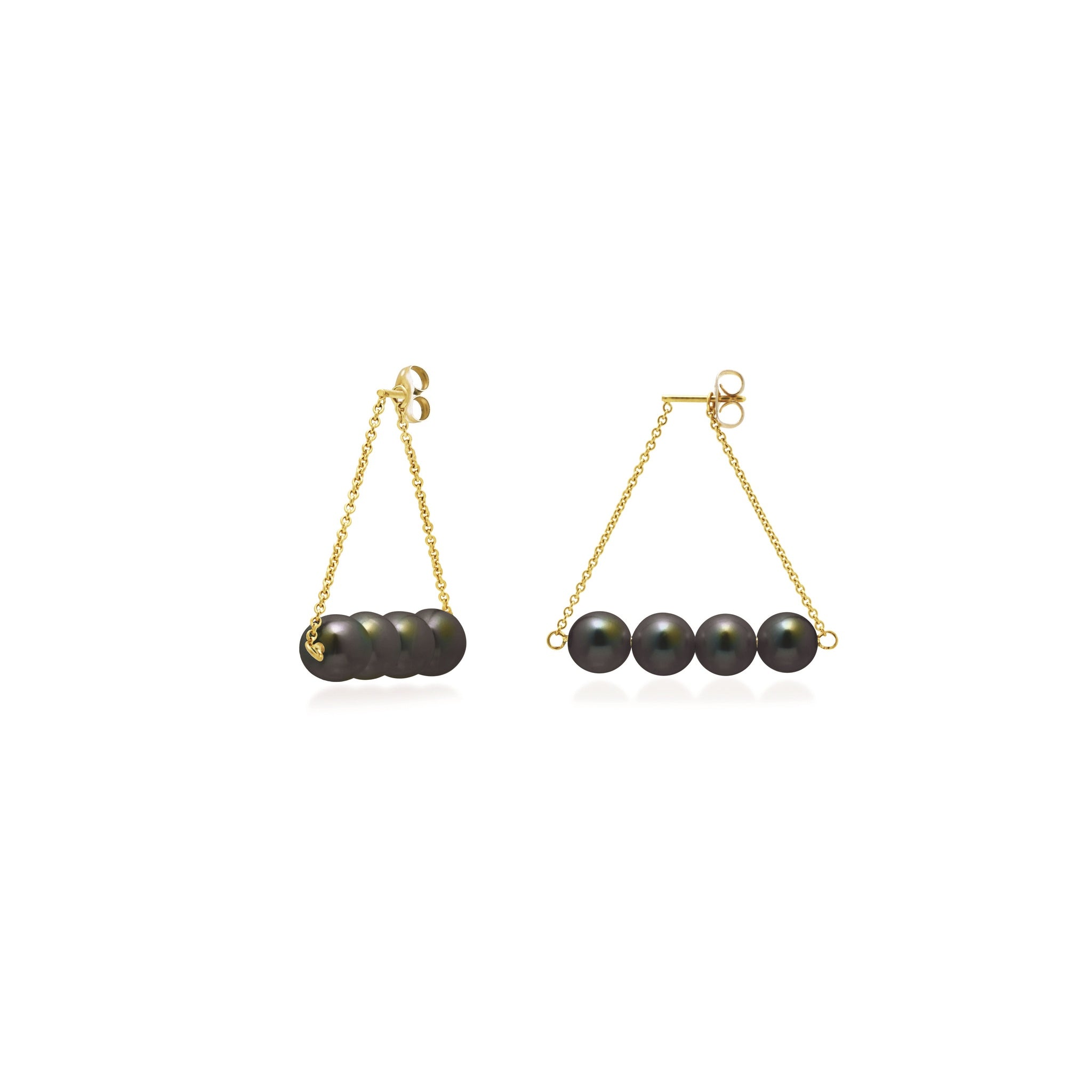 Hung Black Pearl Bar Drop Earrings – Gold-Tone Triangle Chain | IZI