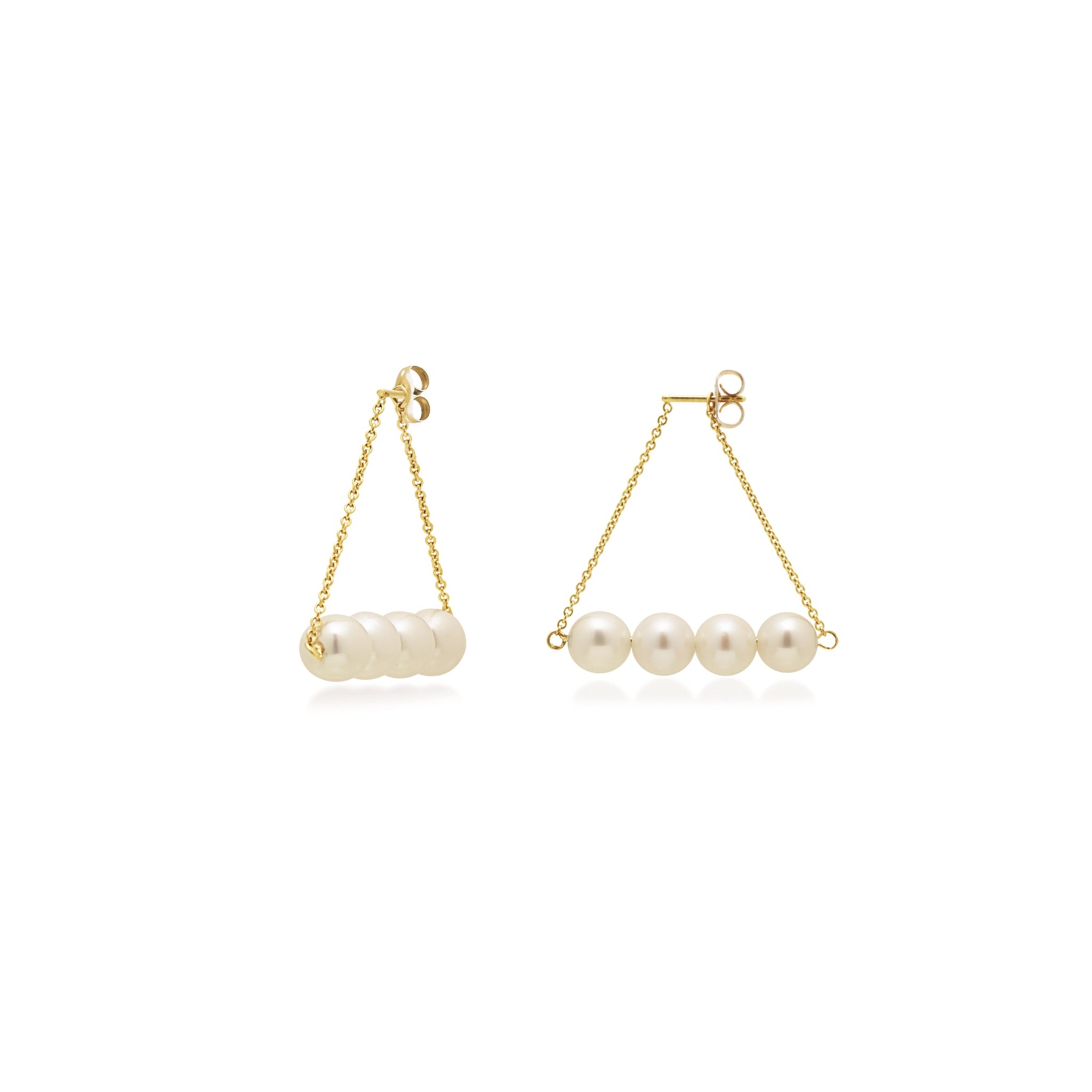 Hung White Pearl Bar Drop Earrings – Gold-Tone Triangle Chain | IZI