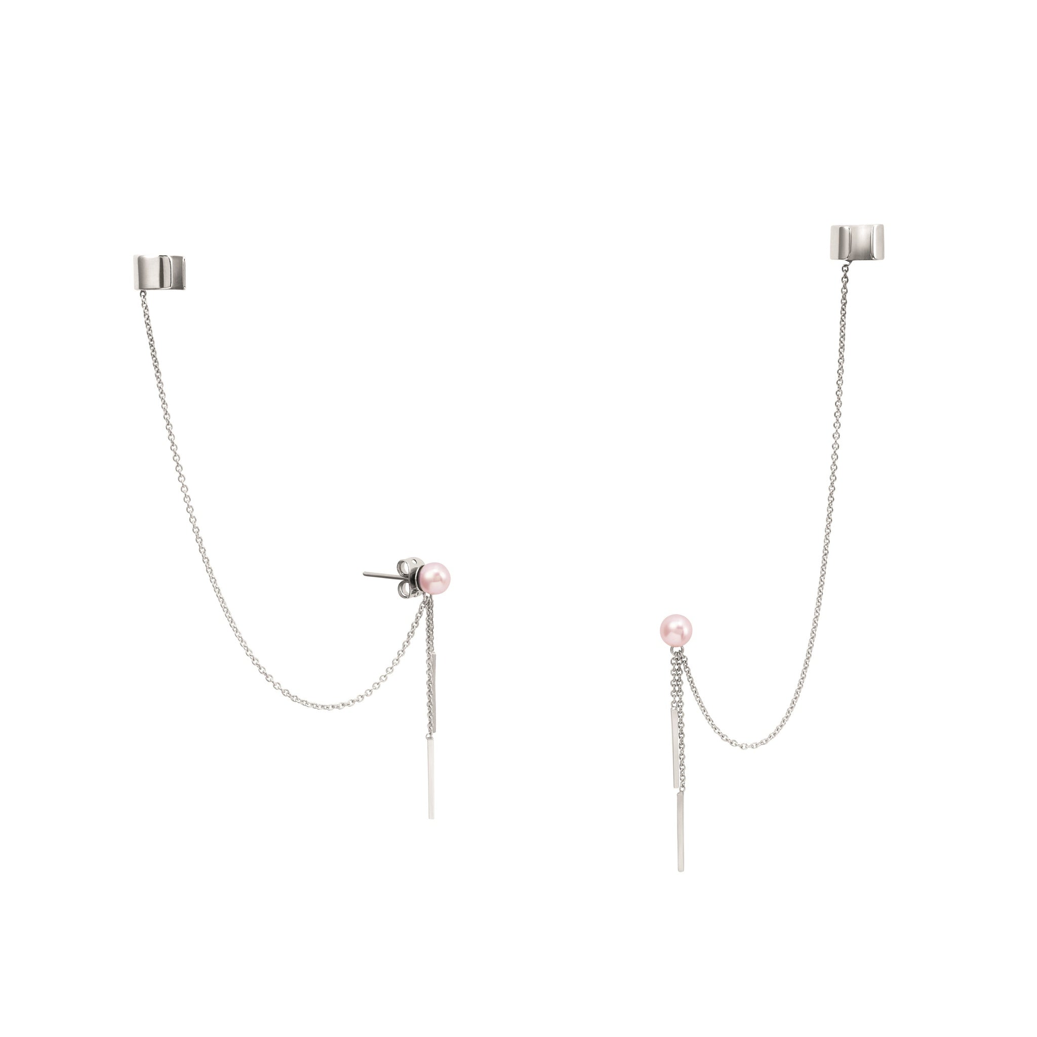 Seltz Pink Pearl Ear Cuff & Bar Chain Drop Earrings – Silver-Tone | IZI