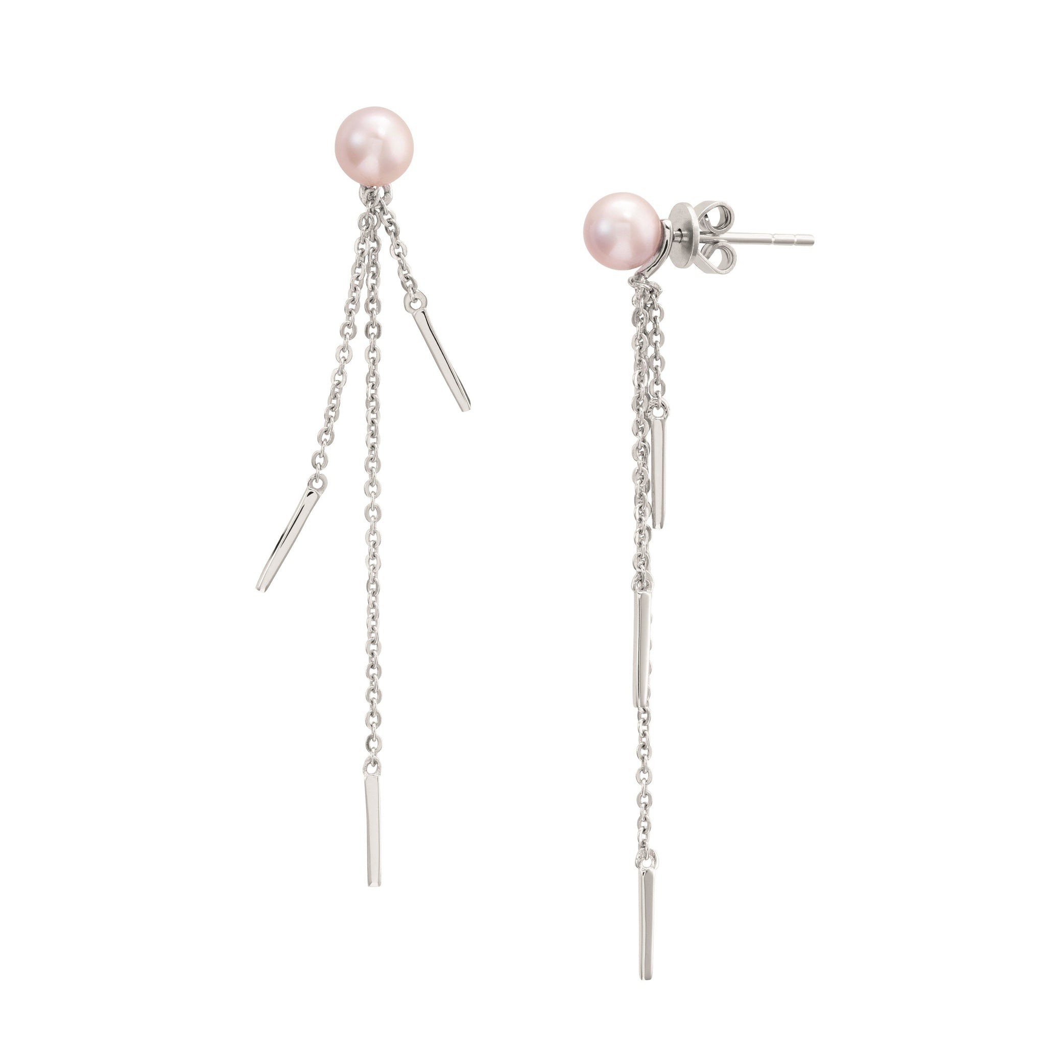 Seltz Pink Pearl & Silver Bar Fringe Drop Earrings | IZI