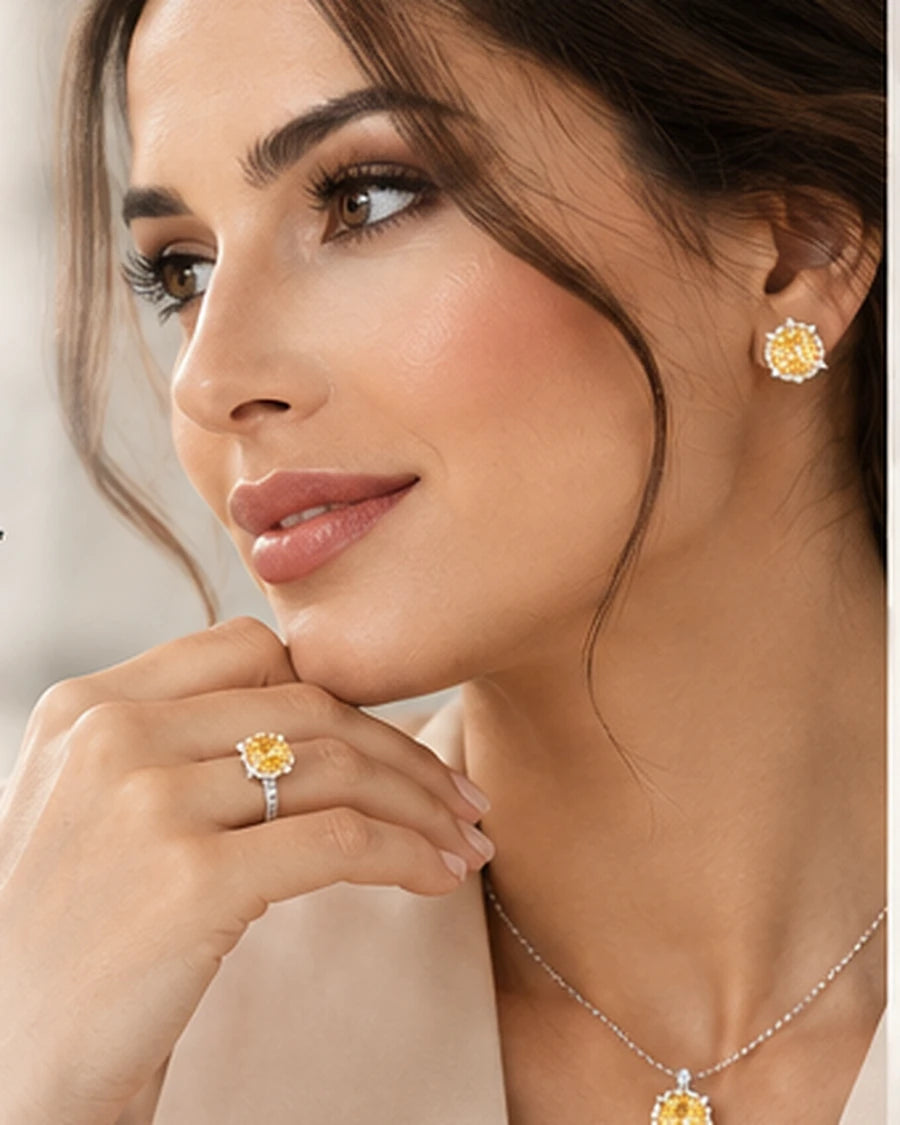 Model wearing Canary Created Brilliance Stone jewellery